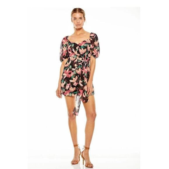 TALULAH Night Mirage Mini Dress Multicolor Floral Print Faux Wrap Style | L NWT - Picture 12 of 12
